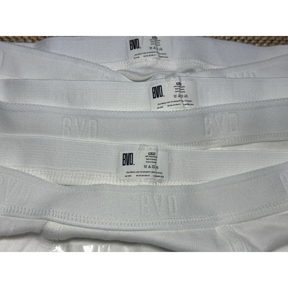 3 Vtg BVD White‎ Briefs Underwear XL Logo Cotton Tighties Whiteys Discontinued